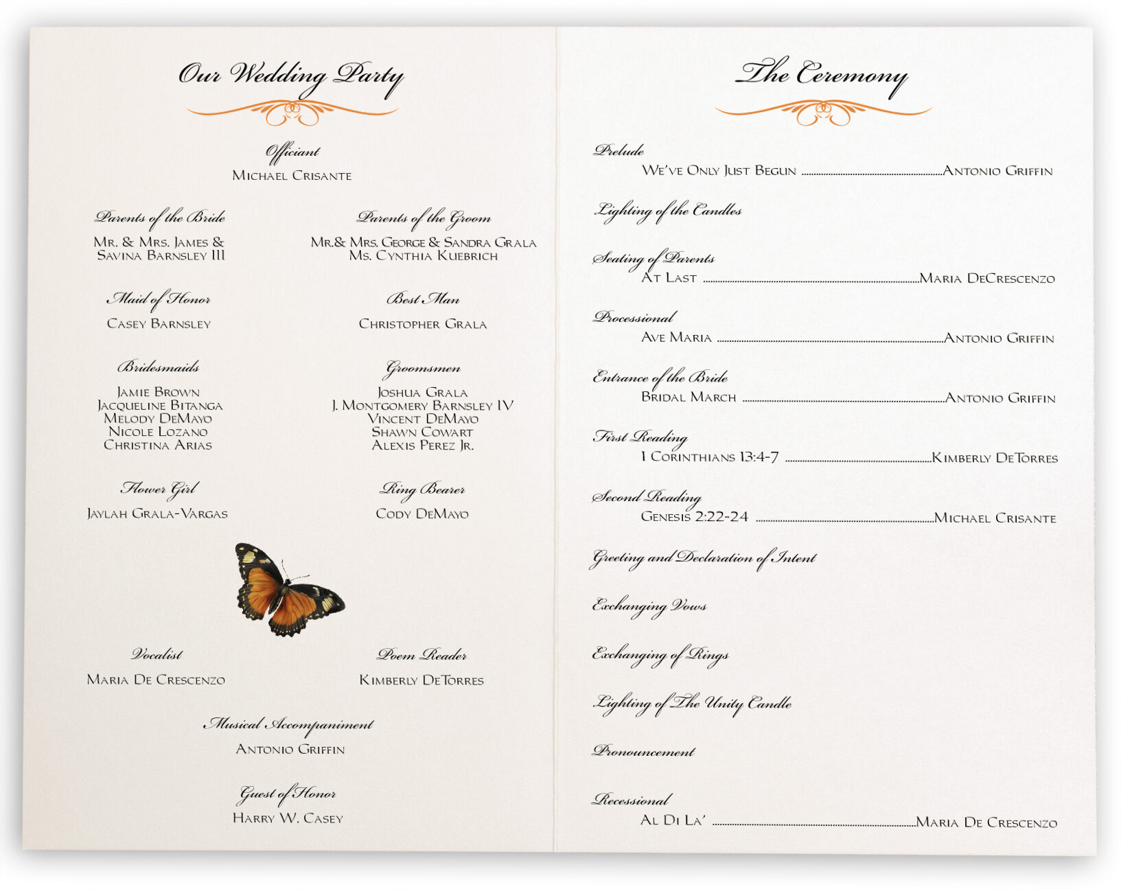 Butterfly Wishes Monarch Butterfly Wedding Program and Church Programs